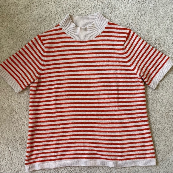 Orange and cream striped short sleeve sweater - Picture 4 of 6